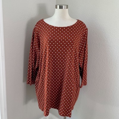 Croft & Barrow Womens Plus 4X Rust Polka Dot Tunic Top Cotton Shirt