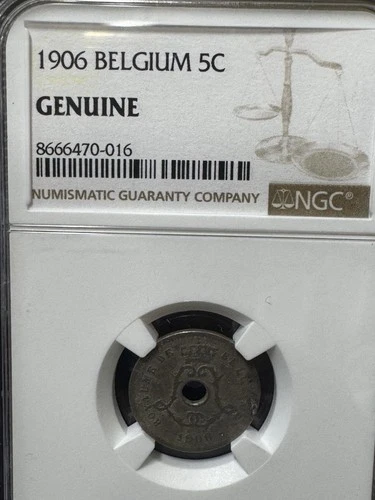 1906 Belgium 5C - NGC Slab Genuine Certified - Beautiful Coin for Any Collection