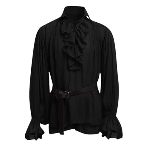 Mittelalter Herren Puffärmel Piratenhemd Schottisches Breitbündchenhemd Halloween Kostüm - Bild 11 von 15