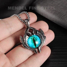 MENDEL Mens Stainless Steel Egyptian Glass Blue Evil Eye Pendant Necklace Men