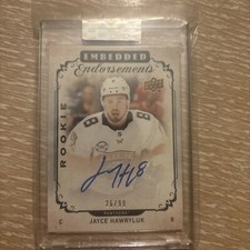 2018-19 UD CLEAR CUT JAYCE HAWRYLUK #ed 26/99 ROOKIE EMBEDDED ENDORSEMENTS AUTO