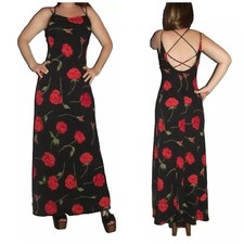 SALE!! XS S Vtg 80s Floral Op Art Rose Backless Cage Cut Out Boho Maxi Dress