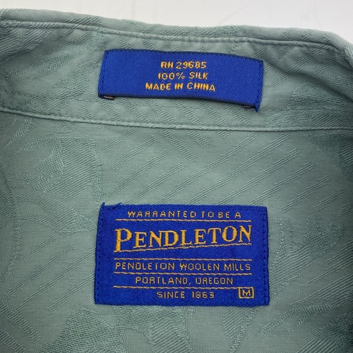 Pendleton grünes kurzärmliges strukturiertes Sommerhemd aus 100 % Seide Medium - Bild 3 von 5