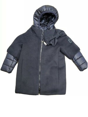 NWT NEW Monnalisa girls navy blue layered coat removable padded hood 4y 170103