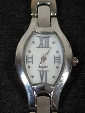 White MOP Dial Silver Tone Rectangle Case Link Bracelet Band Watch 7.25 Inch