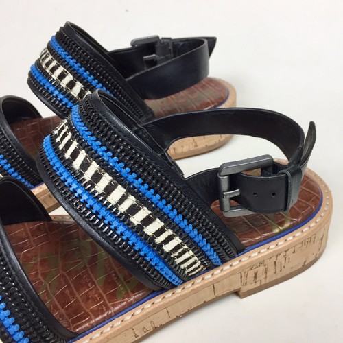 Sam Edelman Black Blue Nala Zipper Striped Slingback Platform Sandals Leather 8M - Picture 5 of 9