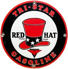 VINTAGE RED HAT GASOLINE PORCELAIN SIGN STANDARD OIL GAS STATION PUMP PLATE