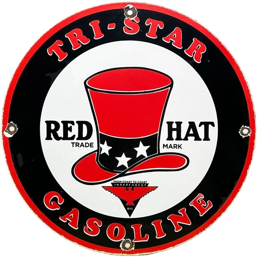 VINTAGE RED HAT GASOLINE PORCELAIN SIGN STANDARD OIL GAS STATION PUMP PLATE