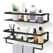 Uten 2X Iron Floating Shelves Wall Mounted Set W/ Removable Towl Rack Home Decor
