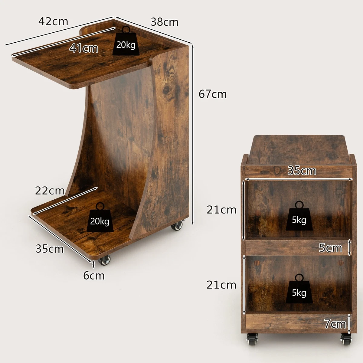 C Shaped End Table Mobile Sofa Side Table Coffee Laptop Table W