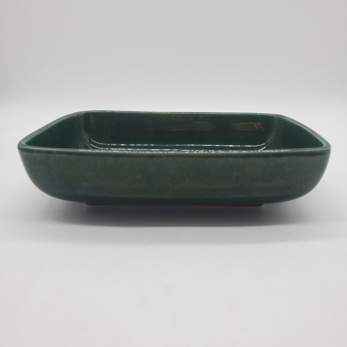 VINTAGE MCM DARK GREEN GLAZED DISH #423 USA HAEGER