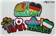 TITLE JAPAN MEXICO GERMANY Premade paper piecing scrapbook die cut piece page 3D