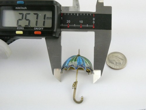 Broche prendedor filigrana paraguas esmaltado plateado dorado 800 italiano vintage 3,5 g 1,5 pulgadas - Imagen 12 de 14