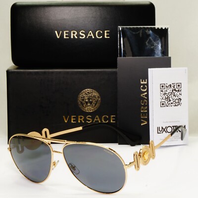 Versace Sonnenbrille polarisiert gold Pilot metallgrau schwarz MOD VE 2249 1002/81