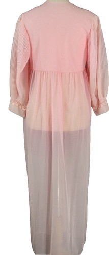 VINTAGE PINK CHIFFON Medium GOWN COVER UP ROBE SHEER L05 - Picture 10 of 14