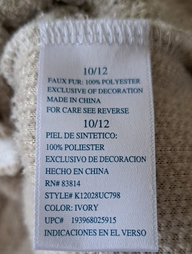 Member Mark Cuddly Sherpa Pullover Ragazza 10/12 Bianco 1/4 Zip Tasca Canguro - Foto 7 di 9