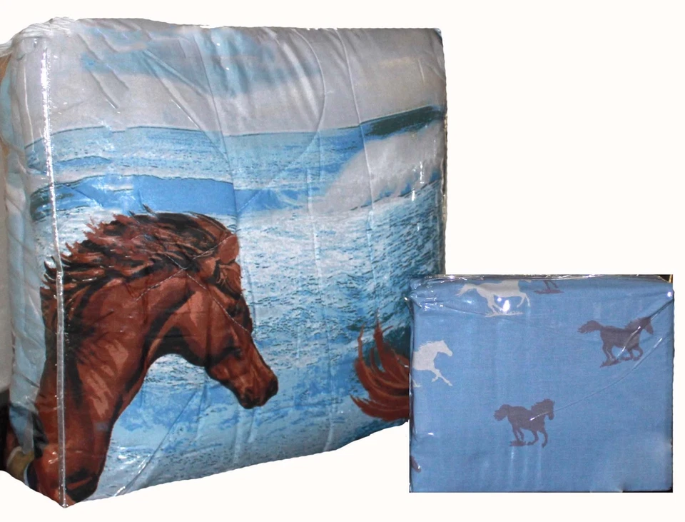 Синий прибрежный пляж запустить лошадь одеяло комплект и простыни кровать в сумке - Изображение 3 из 4