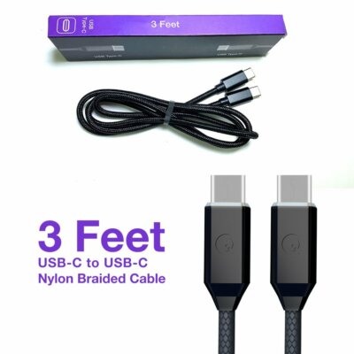 Soft Nylon Braided USB Type C to USB C Male USB Charger Cables - 3 Feet, Black
