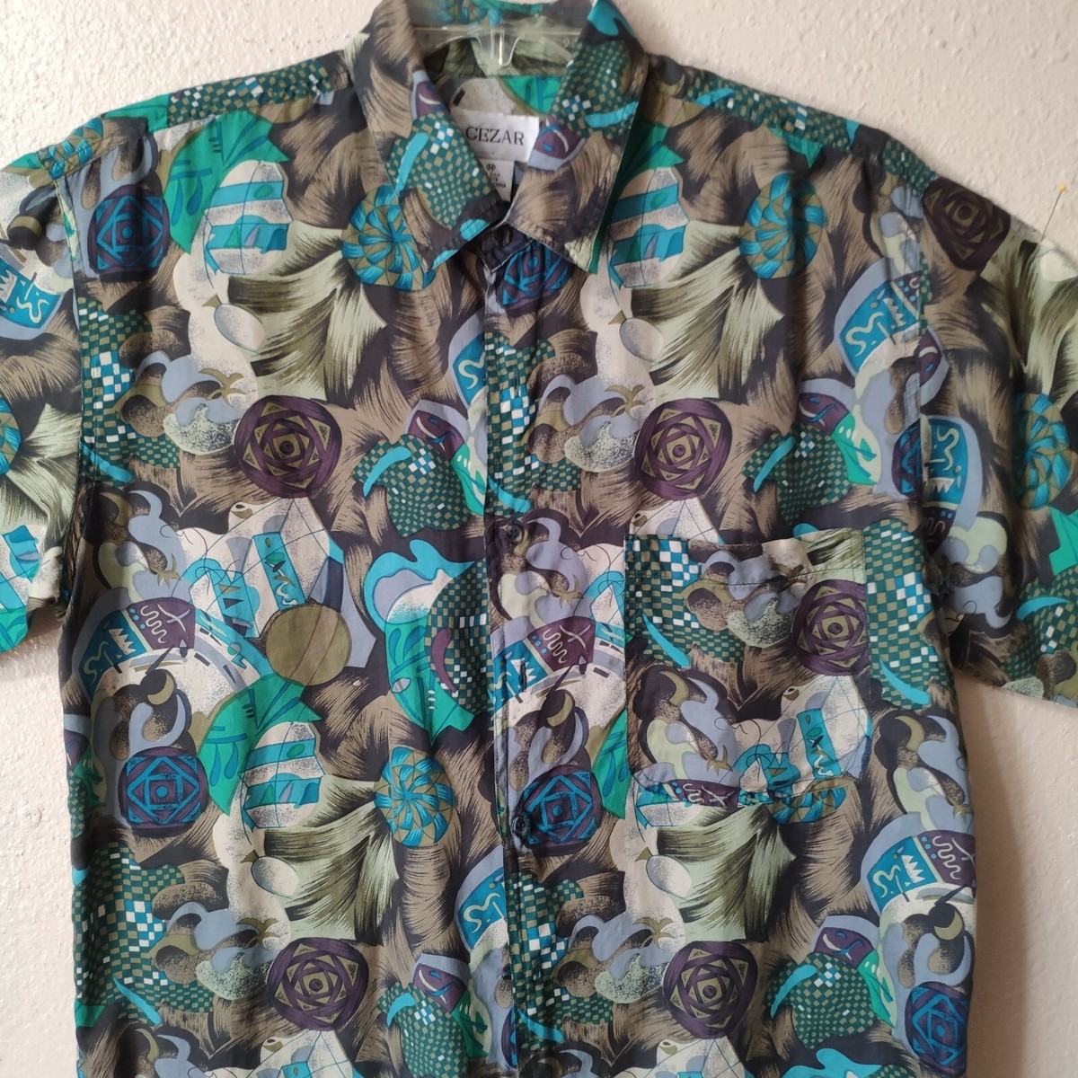Cezar Silk Button Shirt Blouse Top Size M Short Sleeves Buttons