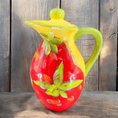 Certified International Stephania Ferri Ceramic Pitcher Jug Carafe With Lid READ