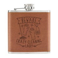 Beware Crazy Reinigung Lady 170Ml Pu-Leder Flachmann Tan Mum Muttertag Lustig