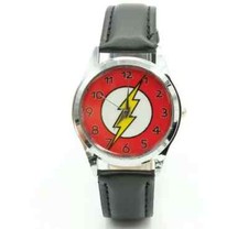 The Flash Logo Inspired Genuine Leather Black Band Timepiece