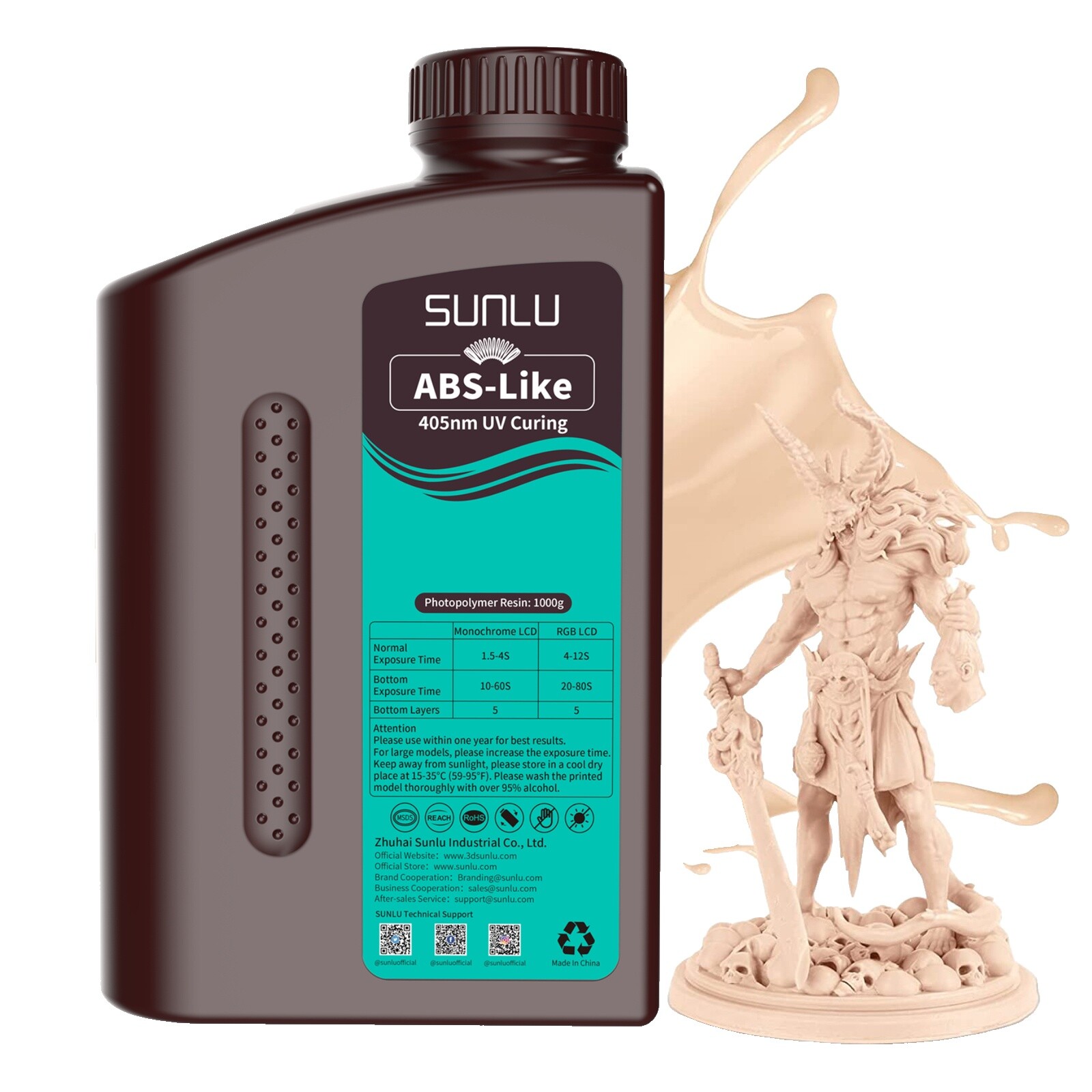 Résine Sunlu 1KG Pour Imprimante 3D LCD/SLA - 405nm - Multi-types (ABS-Like, PA-Like, Tough...) - Neuf Garantie 1 An