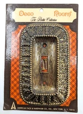 NOS! Vintage Ornate Cast Brass Toggle Switch Wall Plate Cover, Antique Gold