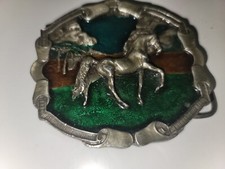 VTG. 1976 Bergamot Brass Works Horse Trot Gallop Country Belt Buckle USA