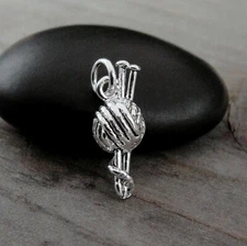 Silver Knitting Charm - 3D Yarn and Knitting Needles Charm - Knitting Pendant