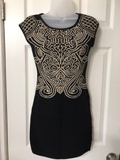 Windsor Mini Black & Gold Bodycon Dress, Sz: M