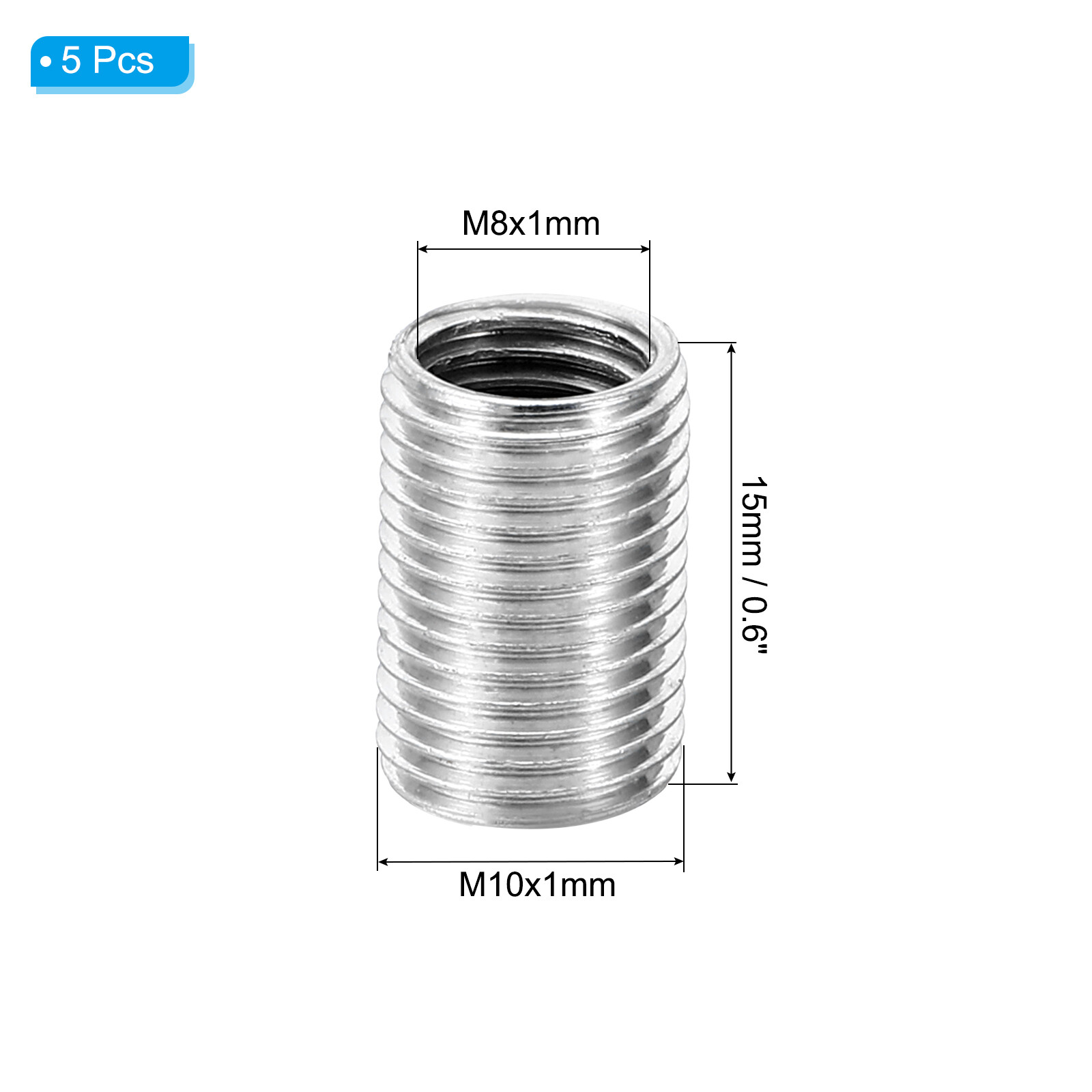 M10xM8x15mm Metal Threaded Repair Insert Nut, 5Pcs Male to Female Fine ...
