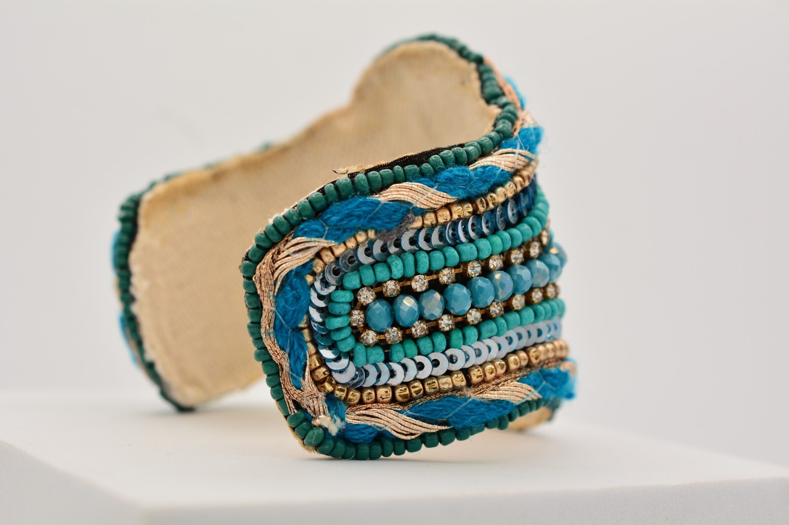 Beaded Cuff Bangle Bracelet Sequin Rhinestone Cry… - image 10