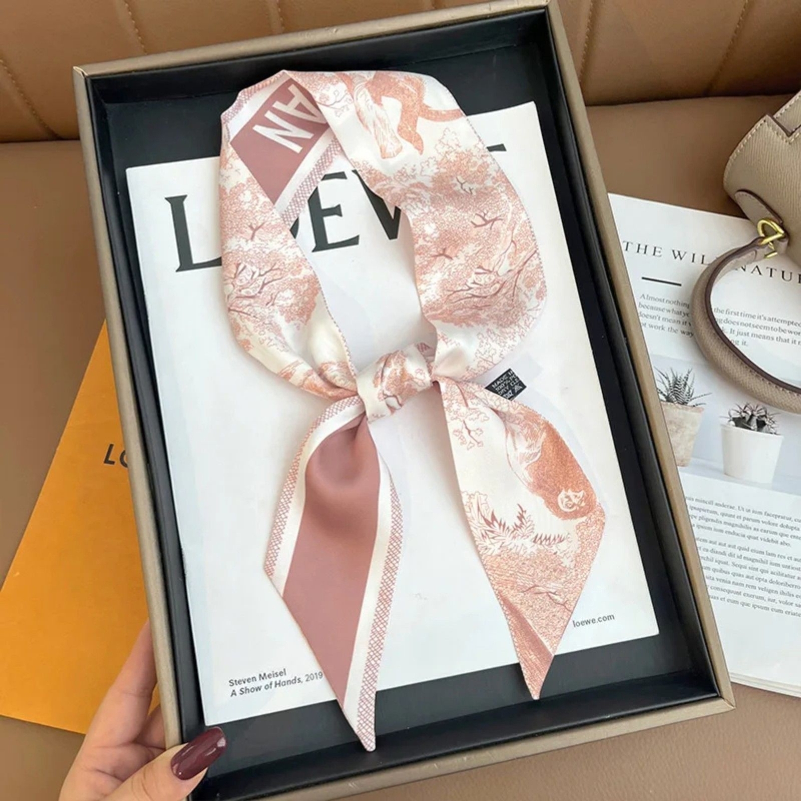 Women French Twill Silk Scarf Hair Band Strap Bag Accessory  