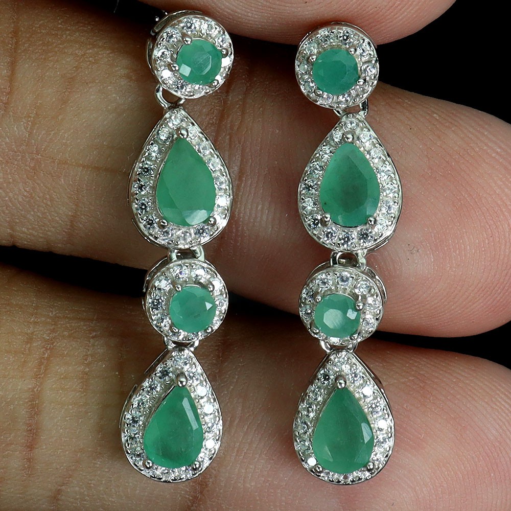 925 Sterling Silver Earrings Pear Emerald 6x4mm Natural Gemstone Jewelry