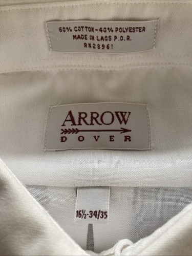 NWT Men's ARROW DOVER LONG SLEEVE DRESS SHIRT WHITE 16 1/2 34/35 - Picture 4 of 4