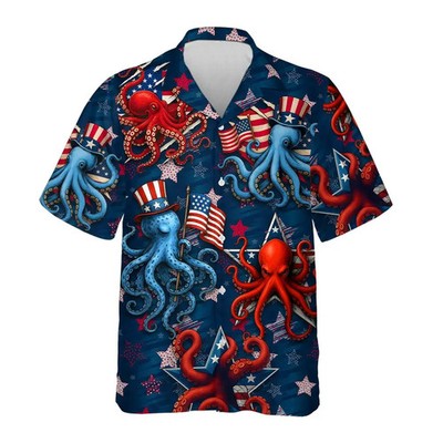 Mens Patriotic Octopus Hawaiian Shirt Tropical Beach Summer
