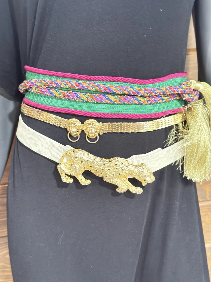 80's 90's Lot of 6 Belts w Buckles Double Lion Head Knocker Cheetah 1995 Elena - Image 2 of 4