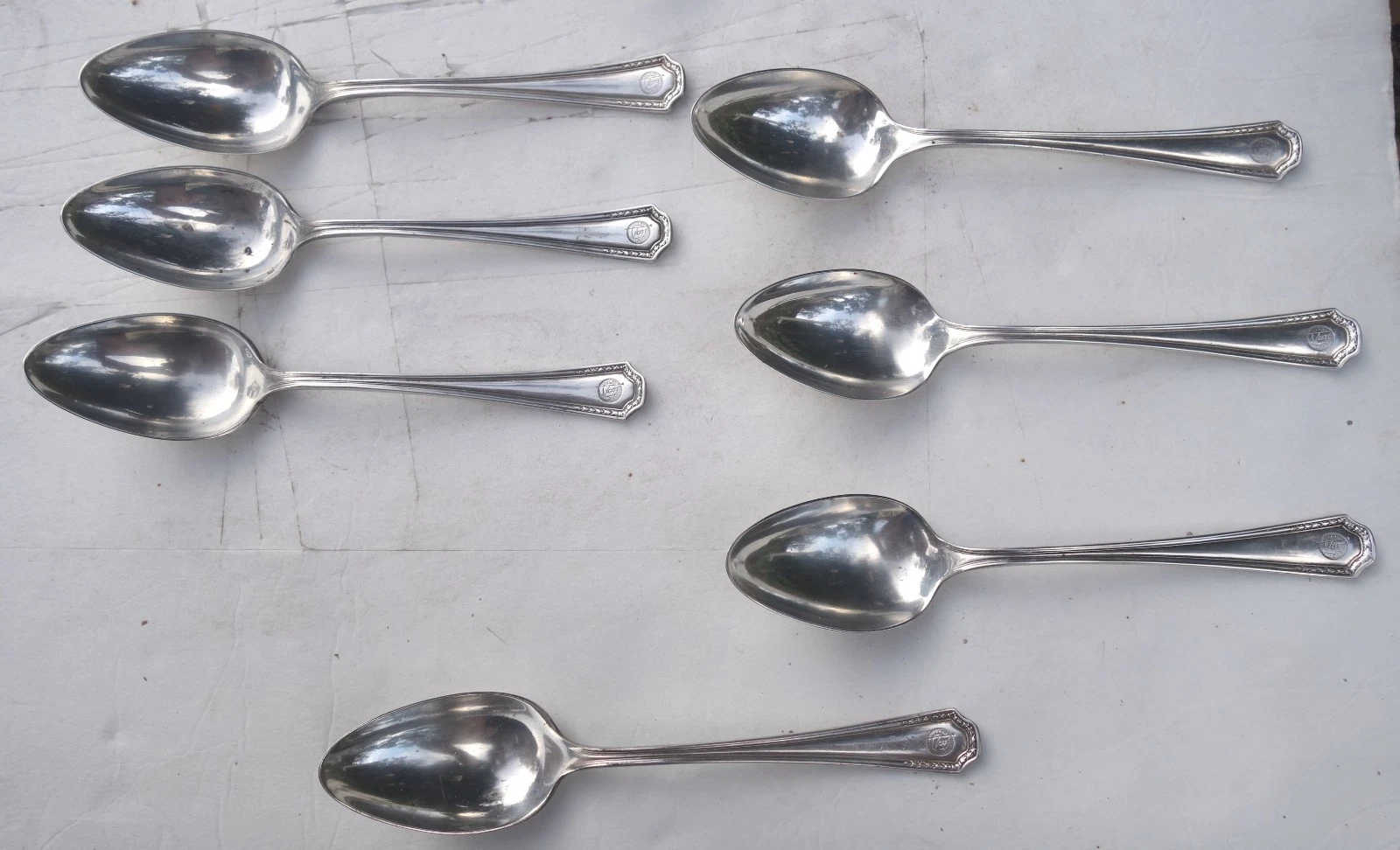 Lot of 7 Antique Silverplate 8" Serving Spoons Dollar Steamship Line