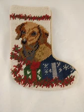Mini Stocking Dog Needlepoint Christmas Embroidery Presents  Wool Cotton *Flaw