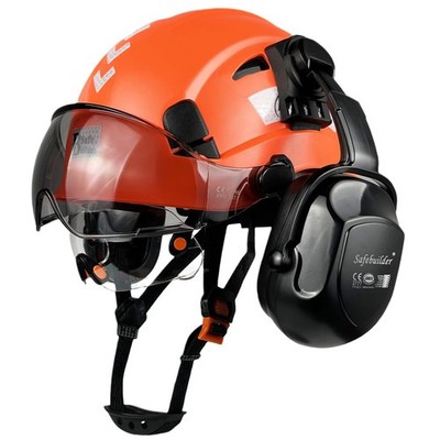 Construction Safety Helmet with Visors Clear & Tinted Earmuffs Hearing Protec...