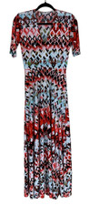 Women's Agnes & Dora Red White Short Sleeve V-Neck Jersey Knit Maxi Dress Size S