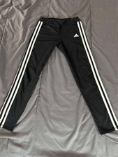 Adidas Youth Medium 10/12 Black Pants 3-Stripes Athletic Stretch Fit NICE FAST 