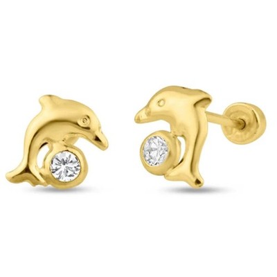 Kleine Delfin Baby & Kleinkind Ohrringe mit Sicherheitsschraubverschluss 14k Gelbgold