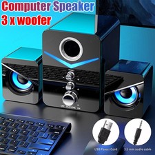 Surround Sound System LED PC Speakers Gaming Bass USB Wired Fit Desktop Computer