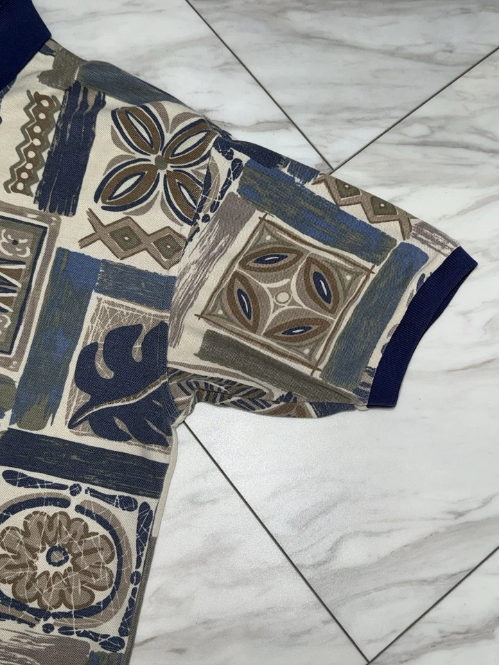 Vintage Bugle Boy Company Size Medium Polo Shirt Abstract Nature Aztec Pattern - Image 3 of 4