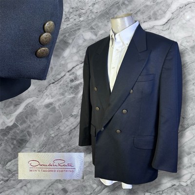 Oscar de la Renta Blazer Jacket Mens 44S Solid Black Bronze Gold Double Breasted