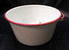 Primitive Old 20's 5x10 White w Red Trim Antique Enamelware Stock Pot Kettle Pan — photo 3