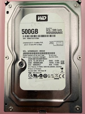 Western Digital WD WD5000AAKX 500 GB SATA III 3.5 in Hard Drive -003CA Tested
