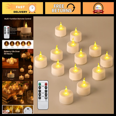 12Pcs Flameless LED Tea Light Candles with Remote Timer - 200+ Hours Battery Ope